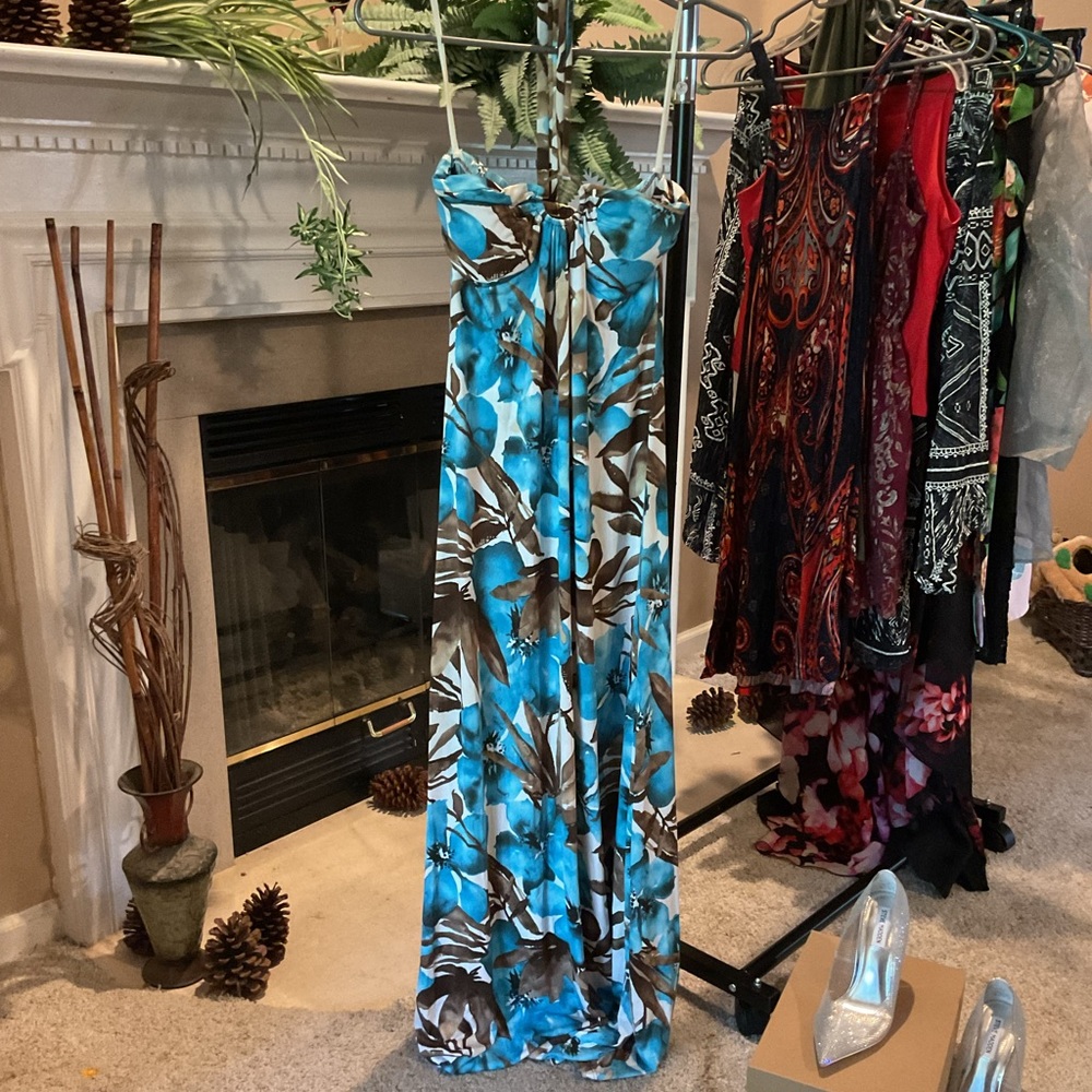 Teal and brown maxi dress